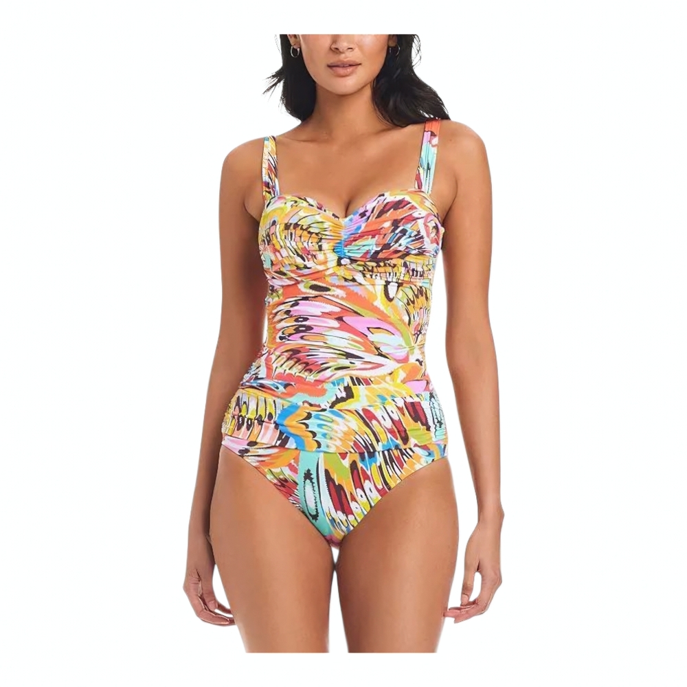 Bleu by Rod Beattie Break The Mold Shirred One-Piece Swimsuit Multi Size 4 12